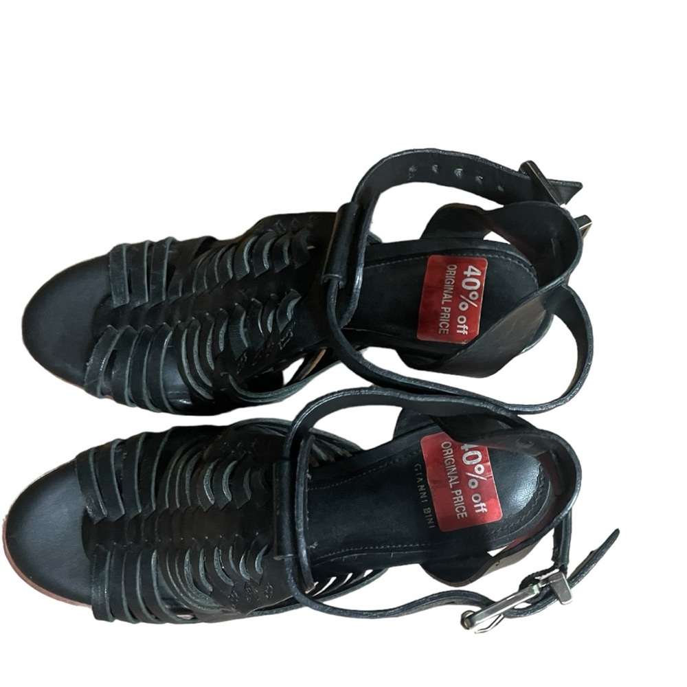 Gianni Bini leather Chunky Heels  heart braker caged black size 6 - Picture 5 of 13